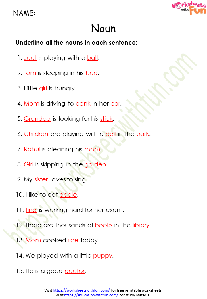 Nouns Worksheet Answers